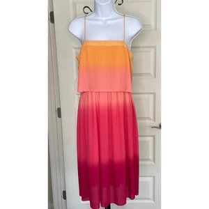 Leith Ombre Pink & Orange Pleated Midi Dress - size S